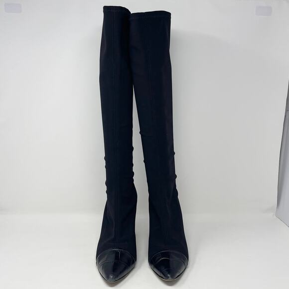 Donald J‎ Pliner Benne-D Boot Womens 9 Black Crepe Fabric Elastic 3.5" Heel M090 - Picture 6 of 9